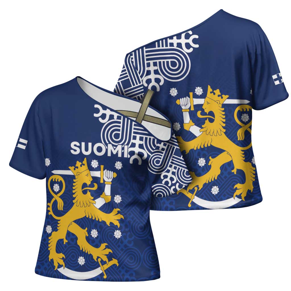 Finland Nordic Lion Cross Shoulder Shirt Pride Of Suomi - Wonder Print Shop