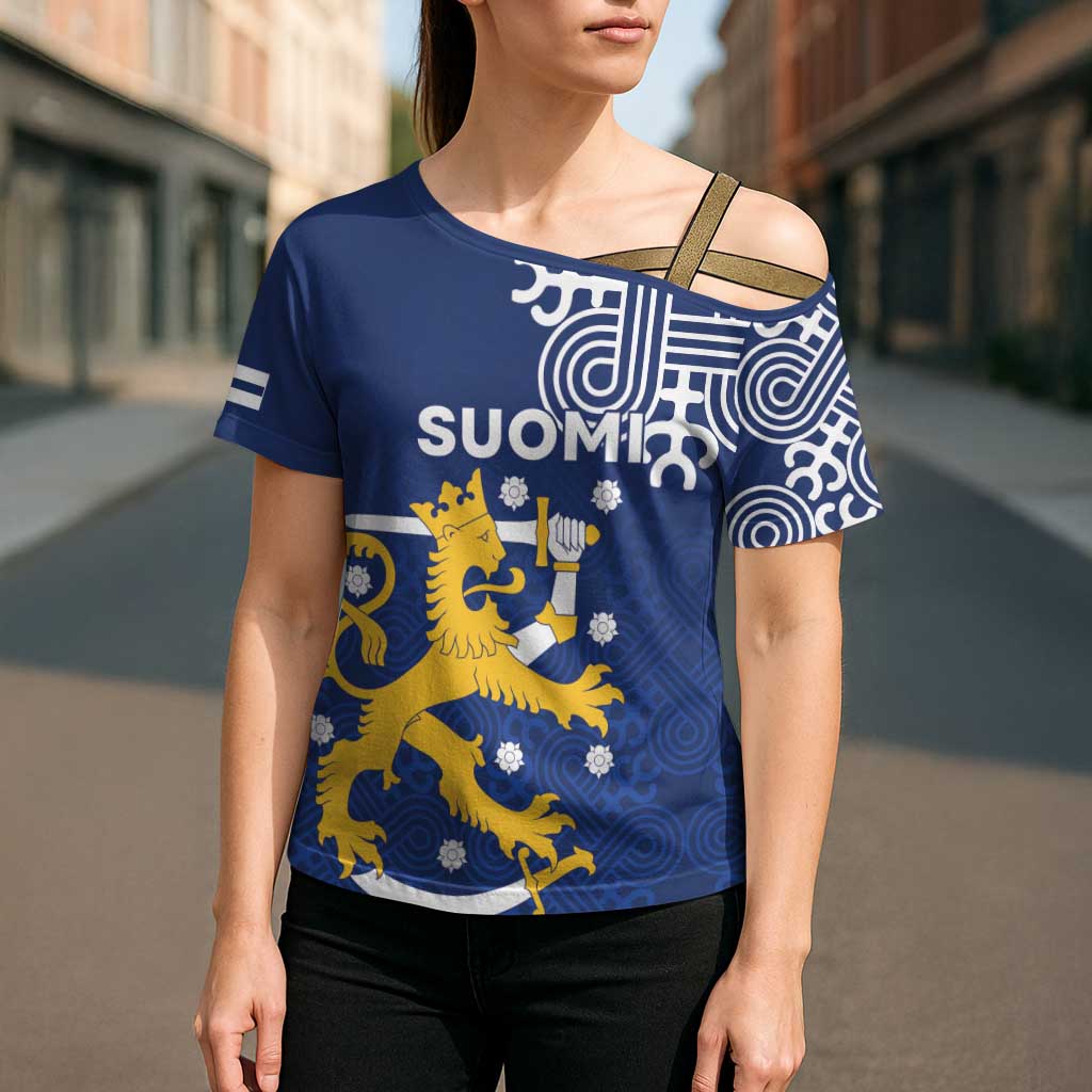 Finland Nordic Lion Cross Shoulder Shirt Pride Of Suomi - Wonder Print Shop