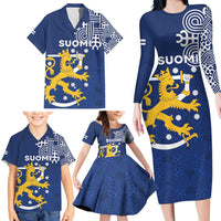 Finland Nordic Lion Family Matching Long Sleeve Bodycon Dress and Hawaiian Shirt Pride Of Suomi - Wonder Print Shop