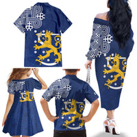Finland Nordic Lion Family Matching Off The Shoulder Long Sleeve Dress and Hawaiian Shirt Pride Of Suomi - Wonder Print Shop