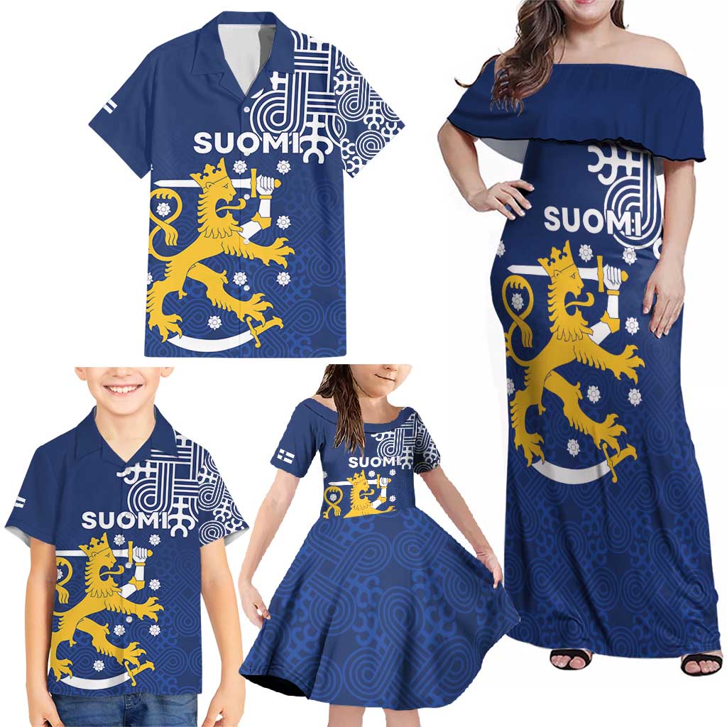 Finland Nordic Lion Family Matching Off Shoulder Maxi Dress and Hawaiian Shirt Pride Of Suomi - Wonder Print Shop