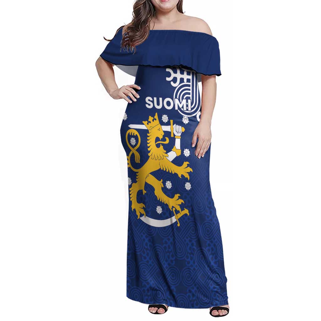 Finland Nordic Lion Family Matching Off Shoulder Maxi Dress and Hawaiian Shirt Pride Of Suomi - Wonder Print Shop