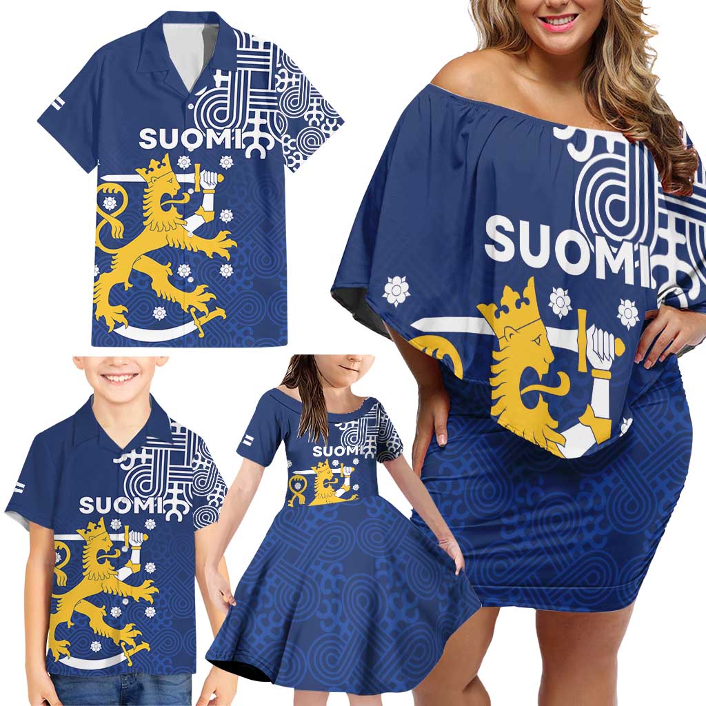 Finland Nordic Lion Family Matching Off Shoulder Short Dress and Hawaiian Shirt Pride Of Suomi - Wonder Print Shop