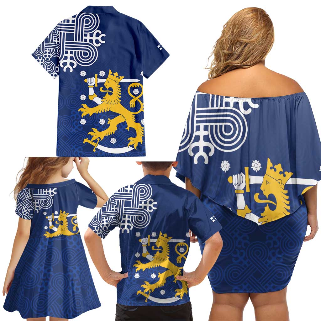 Finland Nordic Lion Family Matching Off Shoulder Short Dress and Hawaiian Shirt Pride Of Suomi - Wonder Print Shop