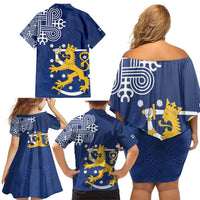 Finland Nordic Lion Family Matching Off Shoulder Short Dress and Hawaiian Shirt Pride Of Suomi - Wonder Print Shop