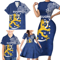 Finland Nordic Lion Family Matching Short Sleeve Bodycon Dress and Hawaiian Shirt Pride Of Suomi - Wonder Print Shop