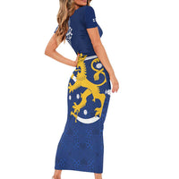 Finland Nordic Lion Family Matching Short Sleeve Bodycon Dress and Hawaiian Shirt Pride Of Suomi - Wonder Print Shop