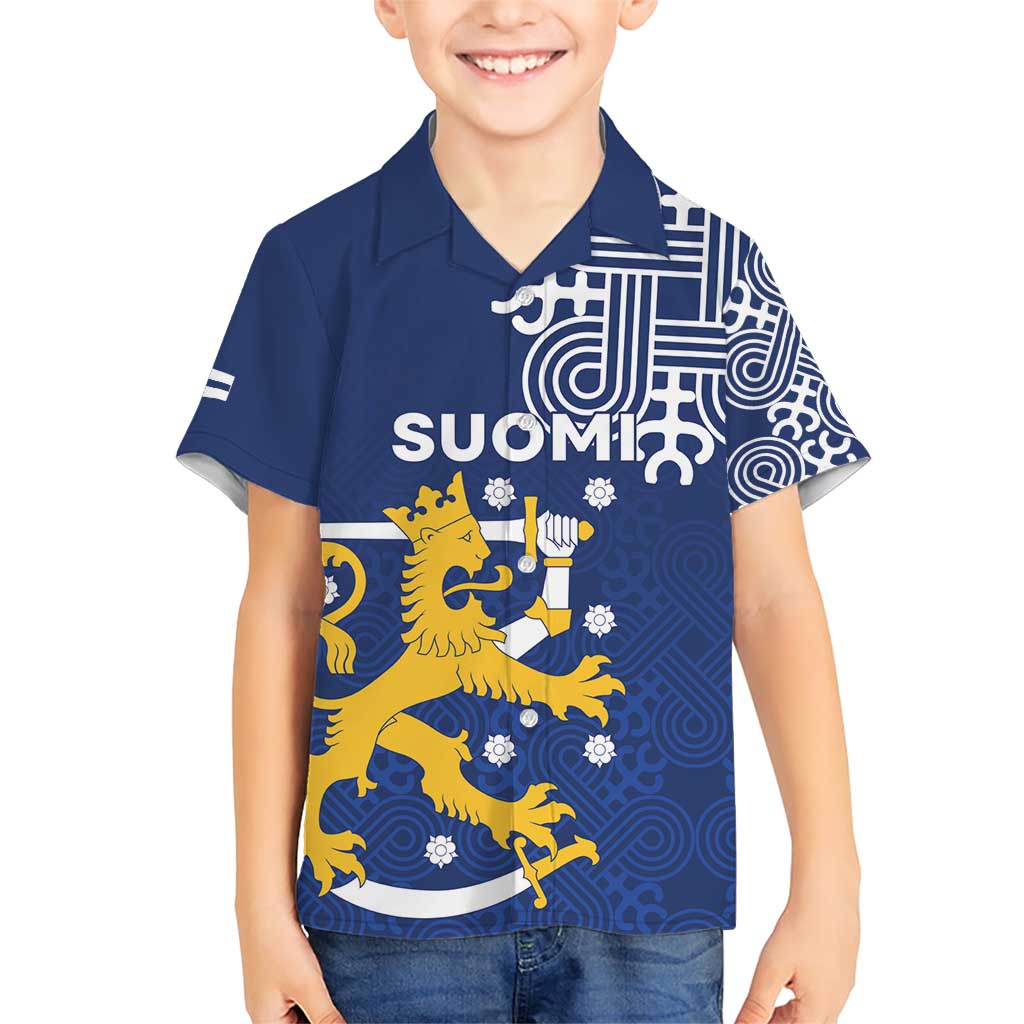 Finland Nordic Lion Family Matching Short Sleeve Bodycon Dress and Hawaiian Shirt Pride Of Suomi - Wonder Print Shop