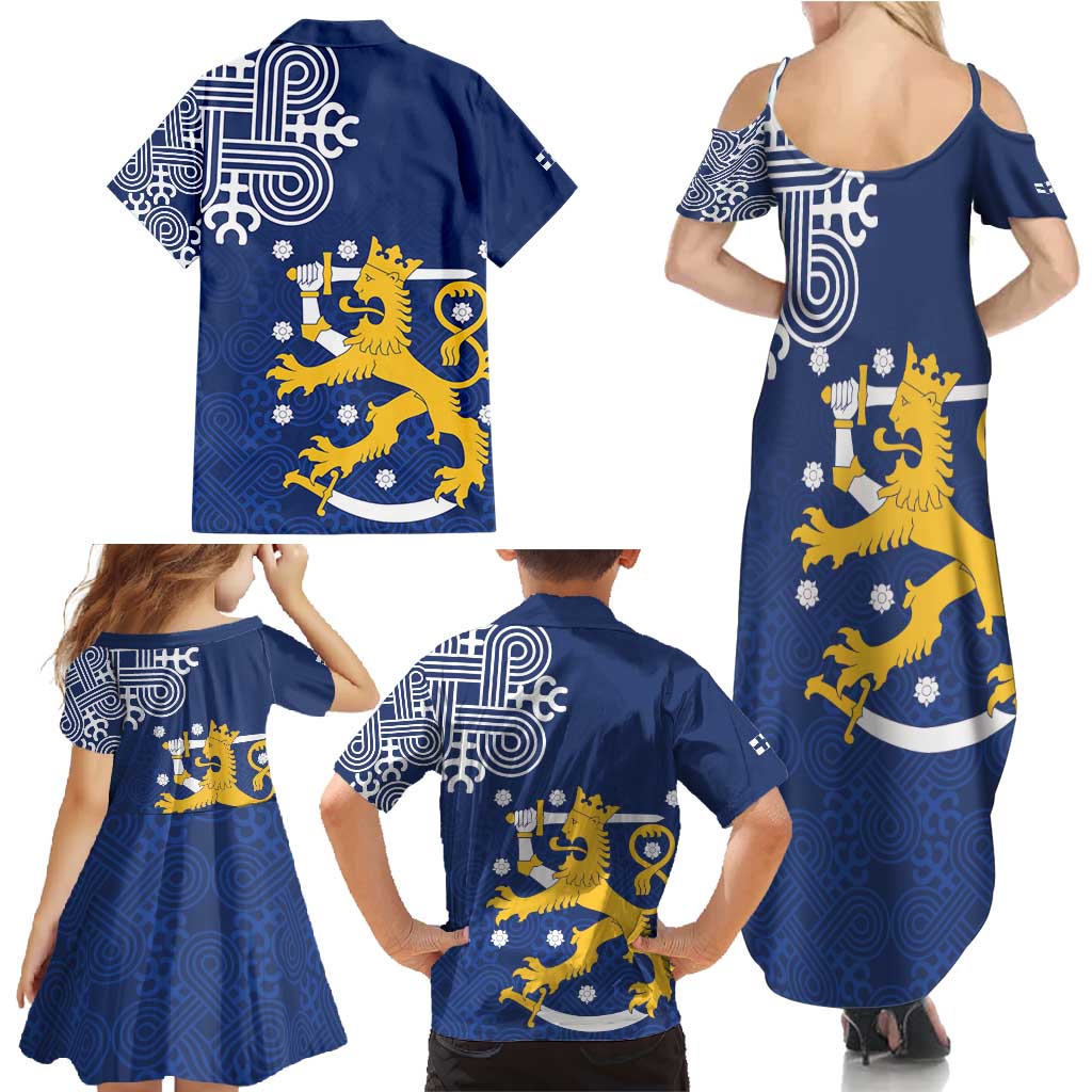 Finland Nordic Lion Family Matching Summer Maxi Dress and Hawaiian Shirt Pride Of Suomi - Wonder Print Shop