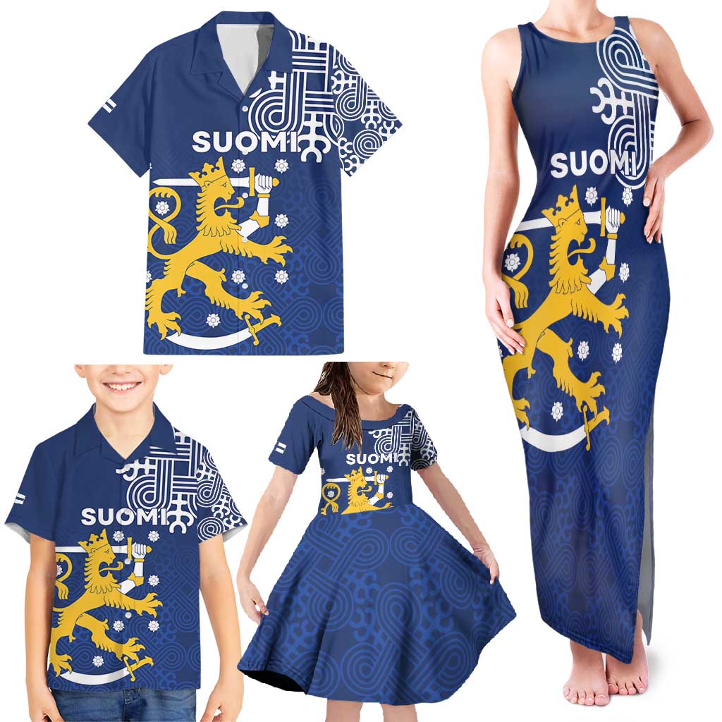 Finland Nordic Lion Family Matching Tank Maxi Dress and Hawaiian Shirt Pride Of Suomi - Wonder Print Shop