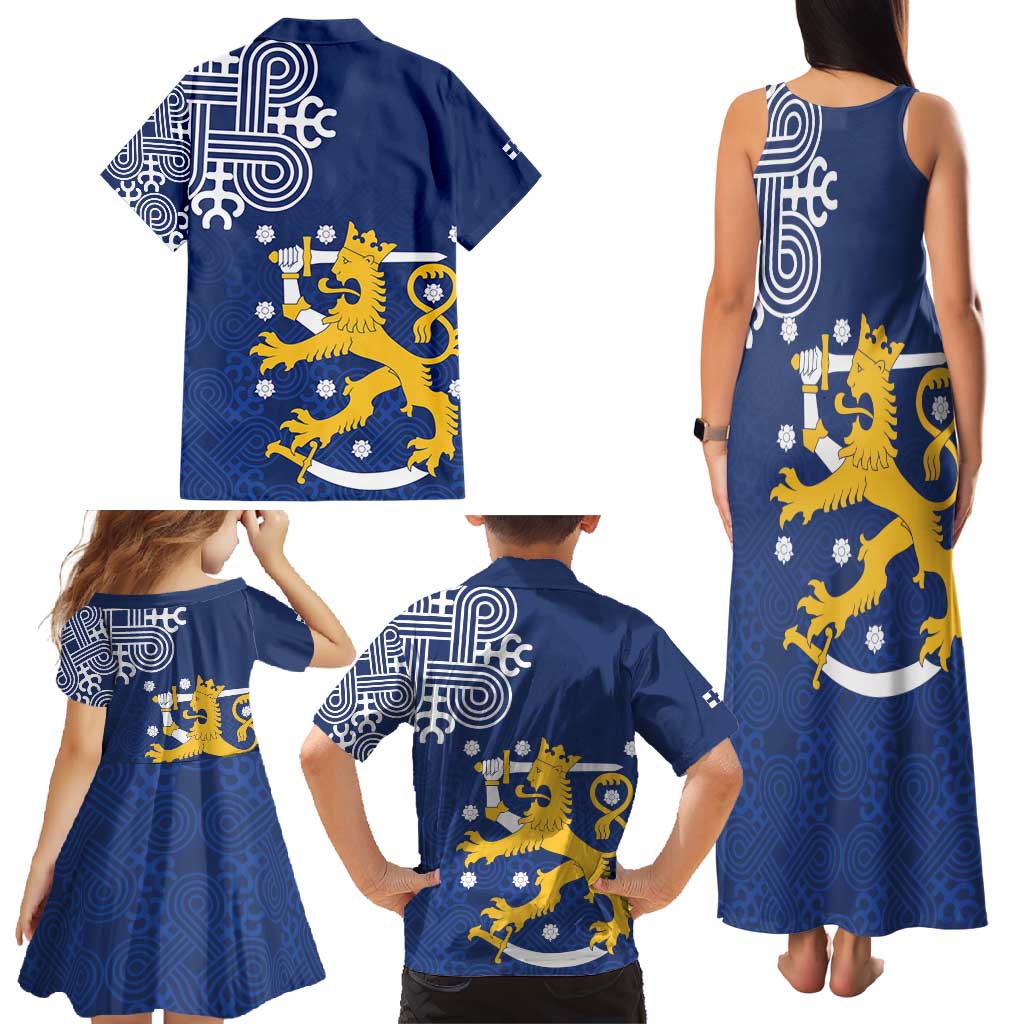 Finland Nordic Lion Family Matching Tank Maxi Dress and Hawaiian Shirt Pride Of Suomi - Wonder Print Shop