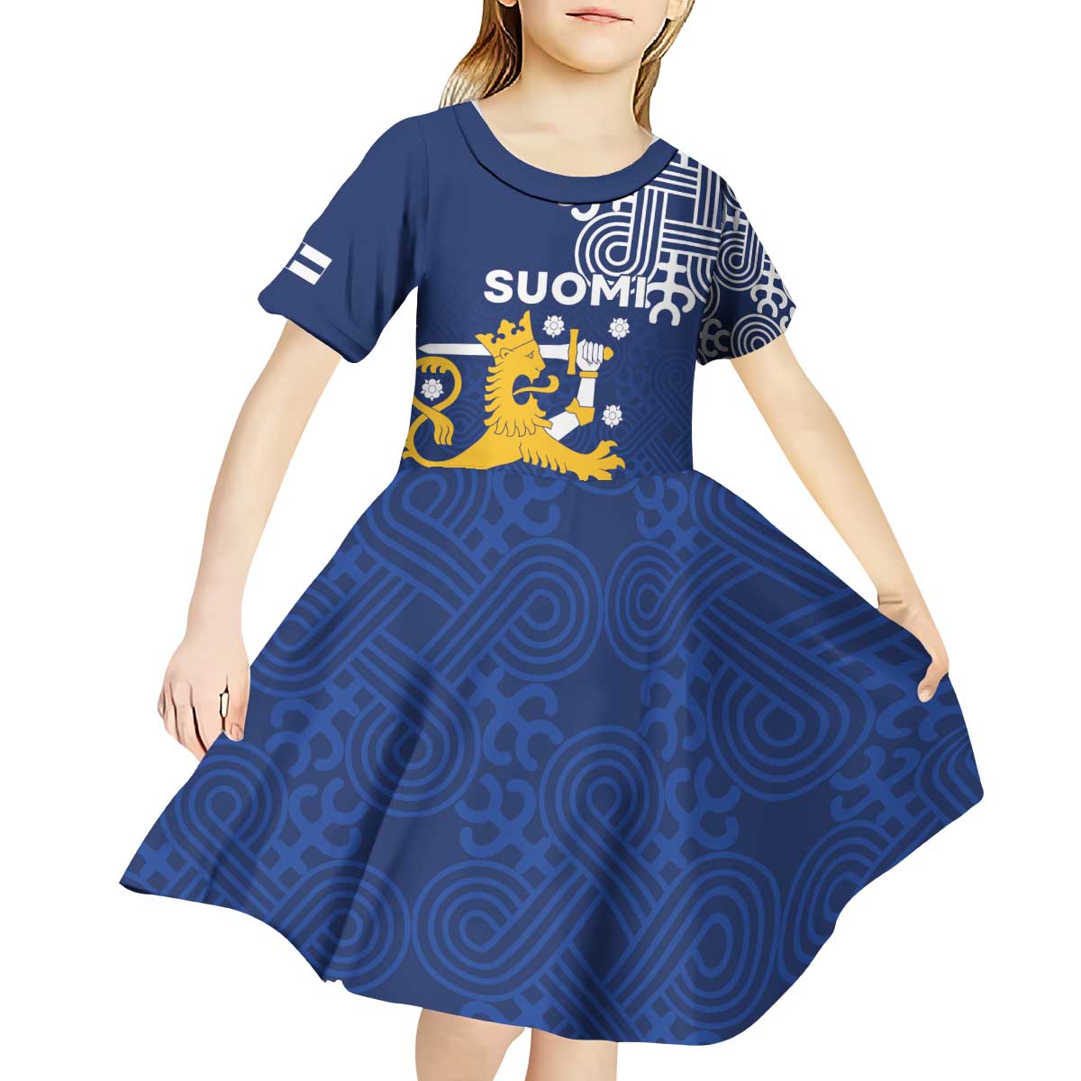 Finland Nordic Lion Kid Short Sleeve Dress Pride Of Suomi - Wonder Print Shop