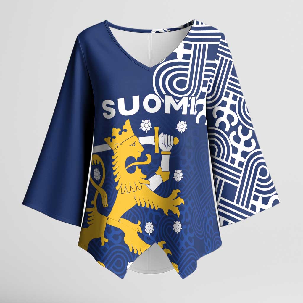 Finland Nordic Lion Kimono Sleeve Blouse Pride Of Suomi - Wonder Print Shop