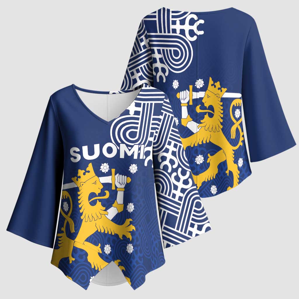 Finland Nordic Lion Kimono Sleeve Blouse Pride Of Suomi - Wonder Print Shop