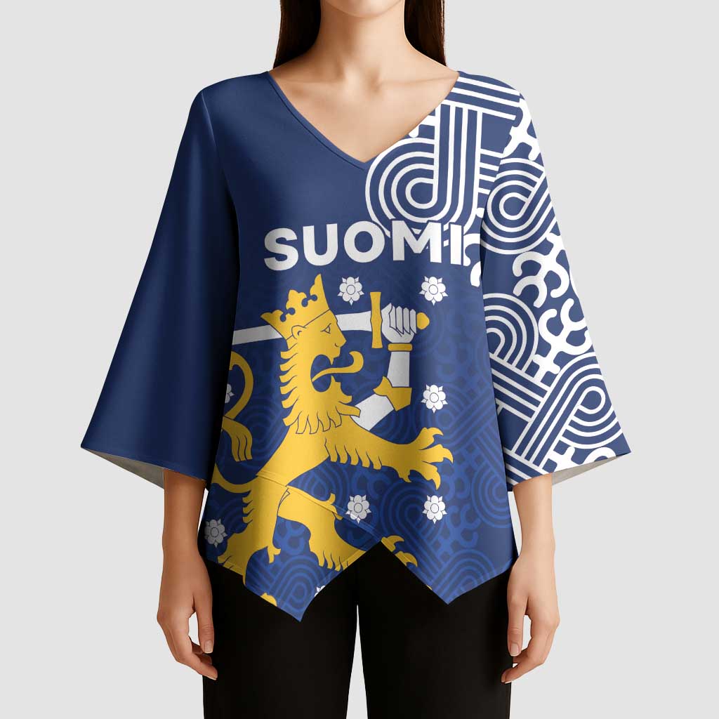 Finland Nordic Lion Kimono Sleeve Blouse Pride Of Suomi - Wonder Print Shop