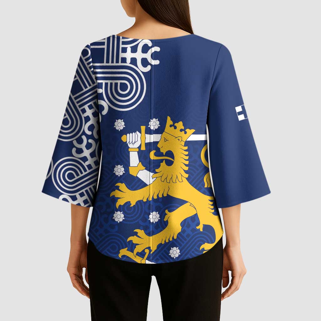 Finland Nordic Lion Kimono Sleeve Blouse Pride Of Suomi - Wonder Print Shop