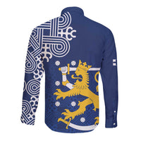 Finland Nordic Lion Long Sleeve Button Shirt Pride Of Suomi - Wonder Print Shop