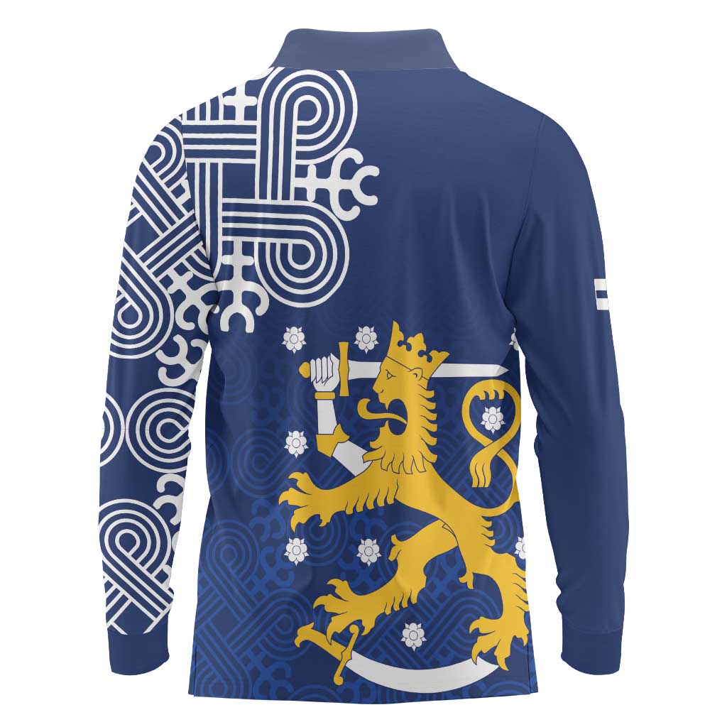 Finland Nordic Lion Long Sleeve Polo Shirt Pride Of Suomi - Wonder Print Shop