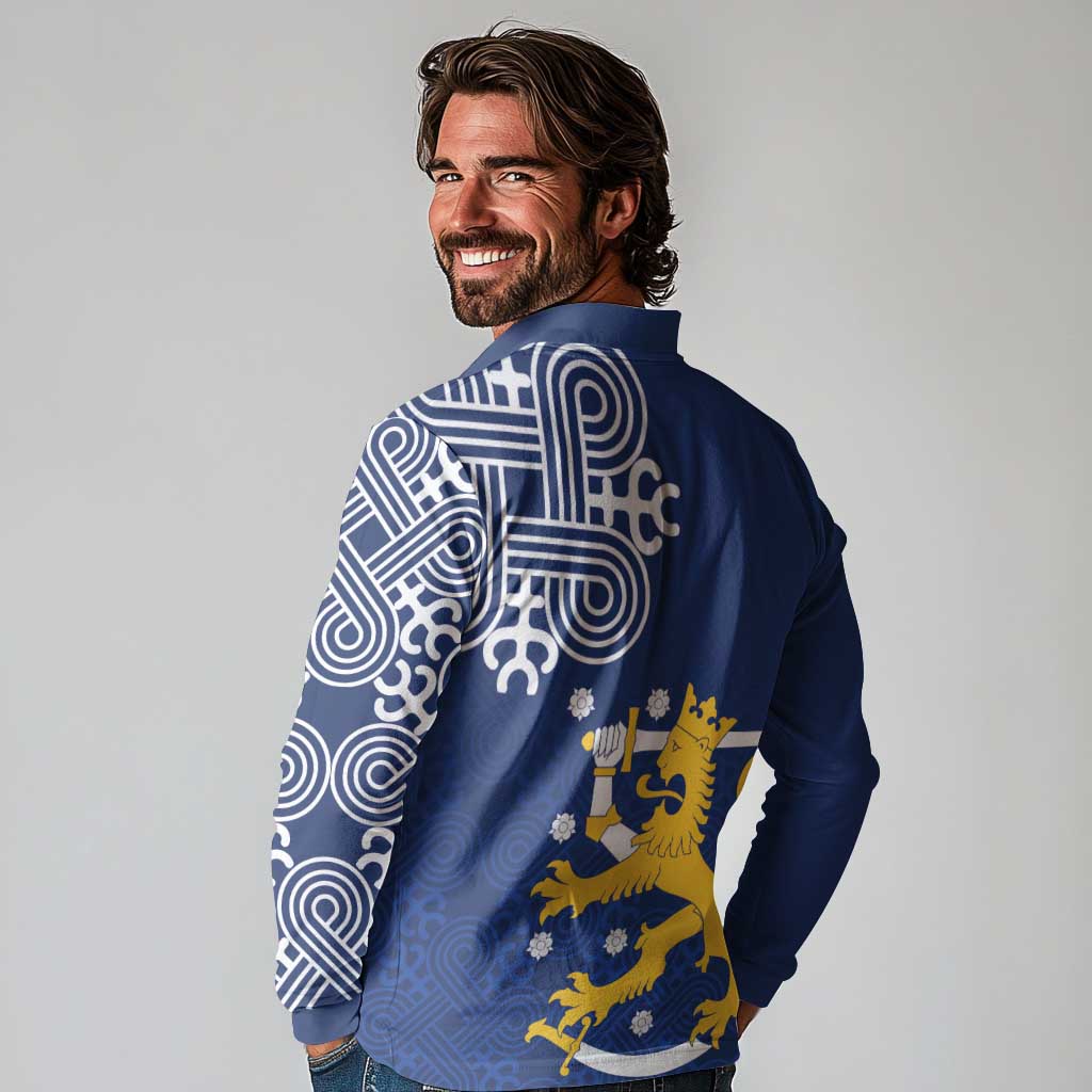 Finland Nordic Lion Long Sleeve Polo Shirt Pride Of Suomi - Wonder Print Shop