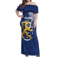 Finland Nordic Lion Off Shoulder Maxi Dress Pride Of Suomi - Wonder Print Shop