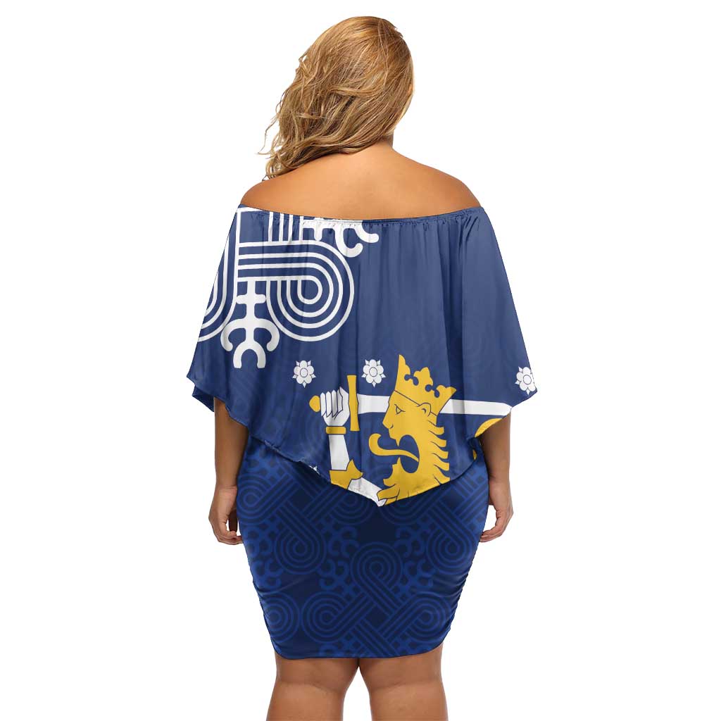Finland Nordic Lion Off Shoulder Short Dress Pride Of Suomi - Wonder Print Shop