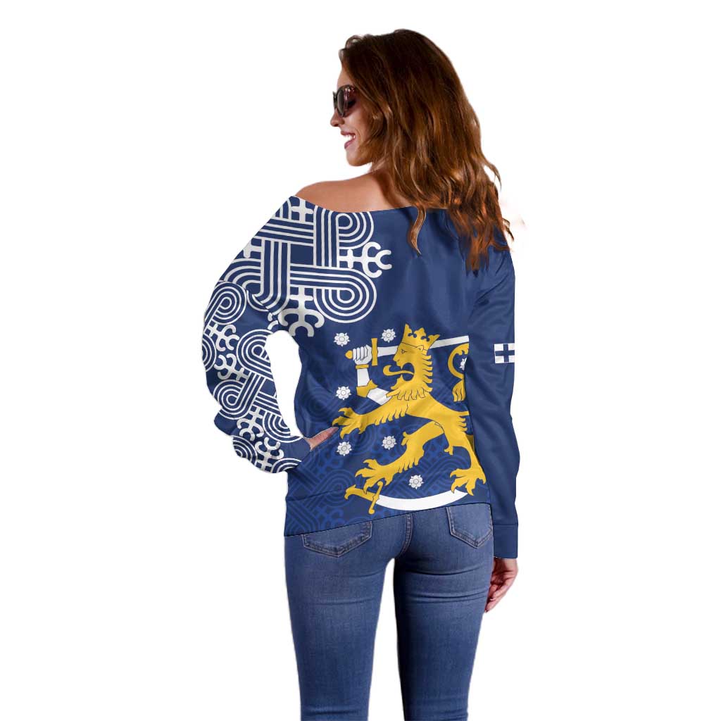 Finland Nordic Lion Off Shoulder Sweater Pride Of Suomi - Wonder Print Shop