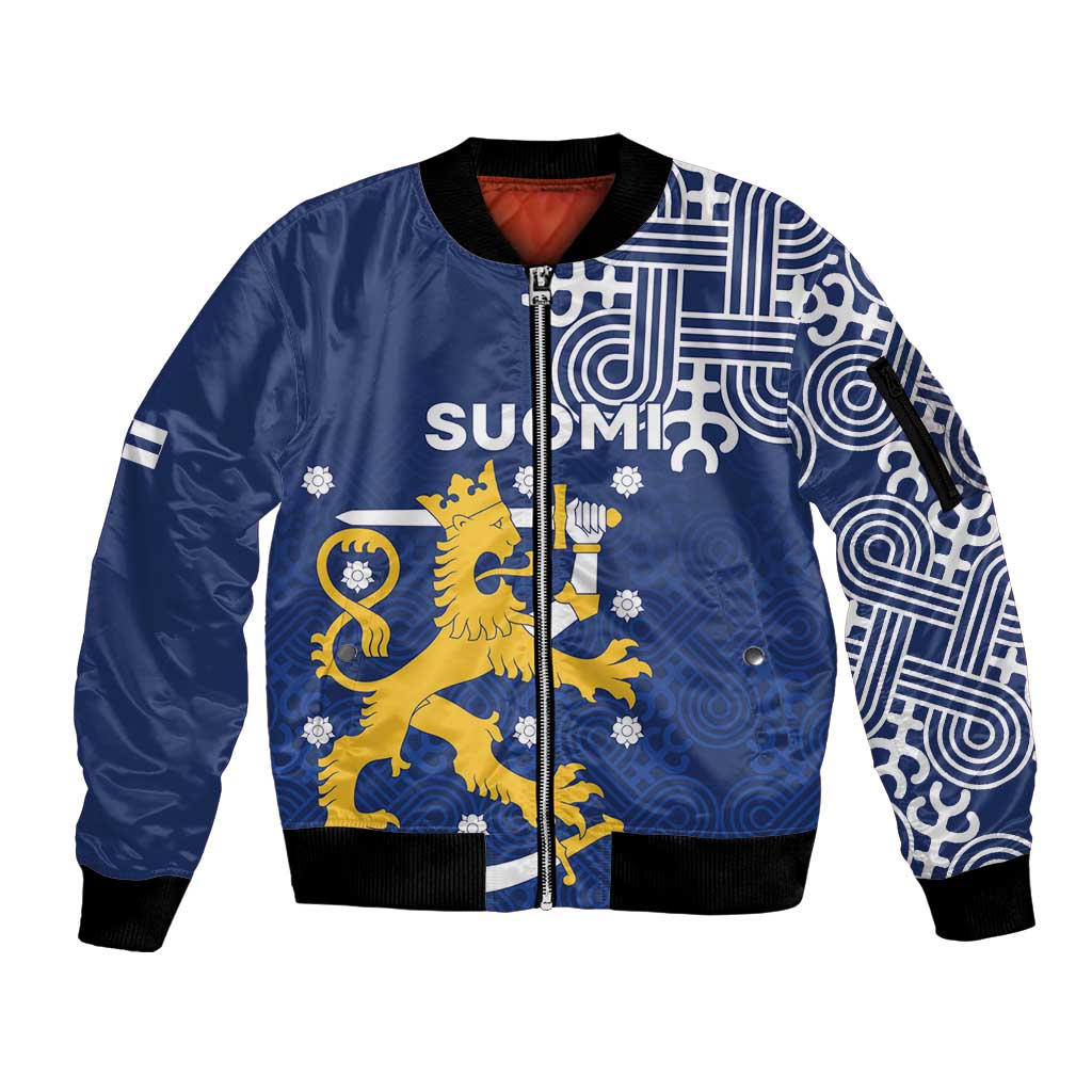Finland Nordic Lion Sleeve Zip Bomber Jacket Pride Of Suomi - Wonder Print Shop
