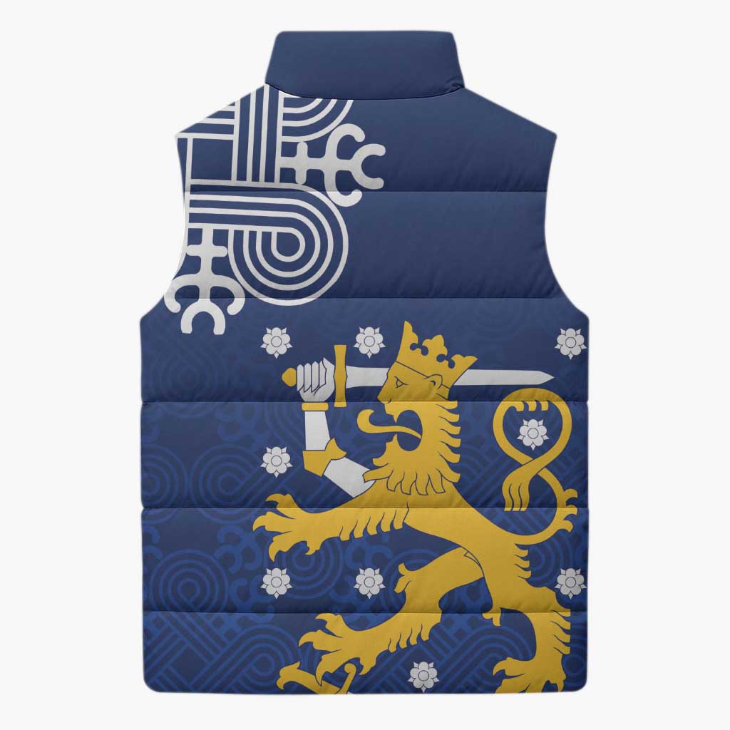 Finland Nordic Lion Sleeveless Puffer Jacket Pride Of Suomi - Wonder Print Shop