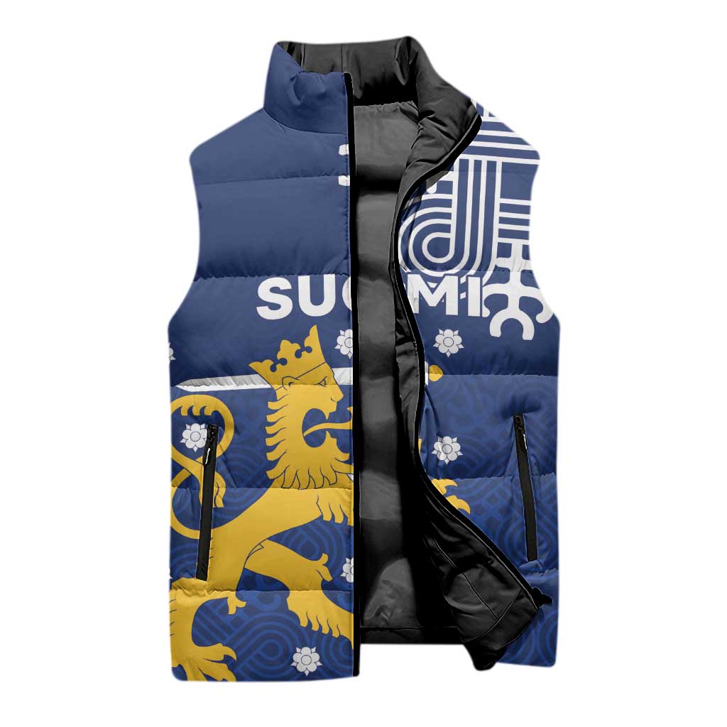Finland Nordic Lion Sleeveless Puffer Jacket Pride Of Suomi - Wonder Print Shop