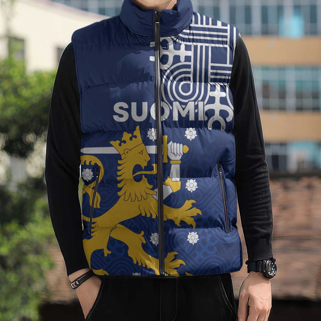Finland Nordic Lion Sleeveless Puffer Jacket Pride Of Suomi - Wonder Print Shop