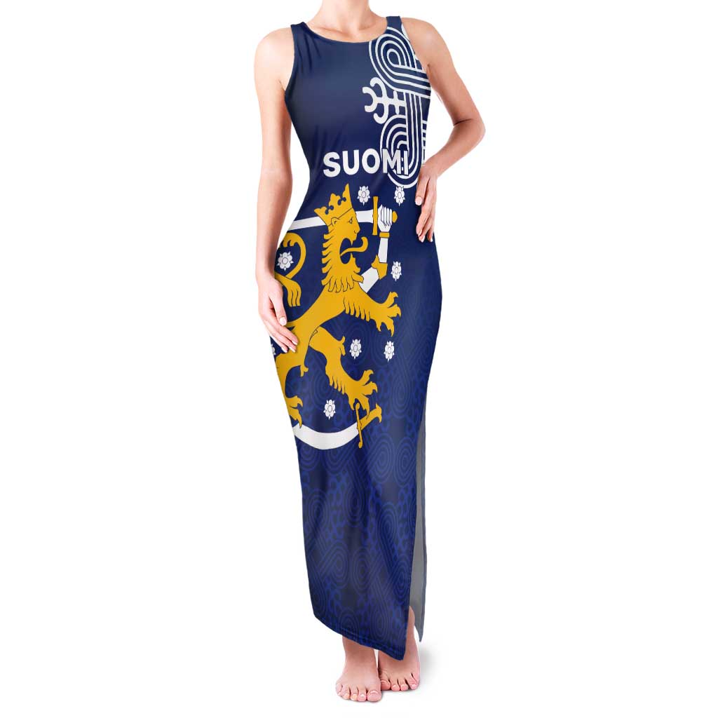 Finland Nordic Lion Tank Maxi Dress Pride Of Suomi - Wonder Print Shop