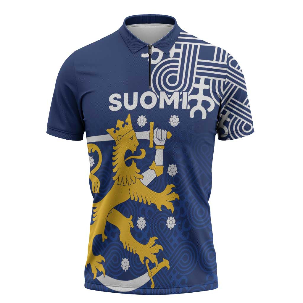 Finland Nordic Lion Zipper Polo Shirt Pride Of Suomi - Wonder Print Shop