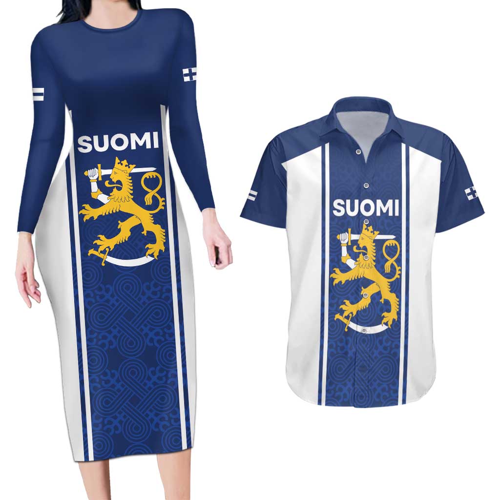 Personalized Finland Suomi Lion Couples Matching Long Sleeve Bodycon Dress and Hawaiian Shirt Pride Of The North - Wonder Print Shop