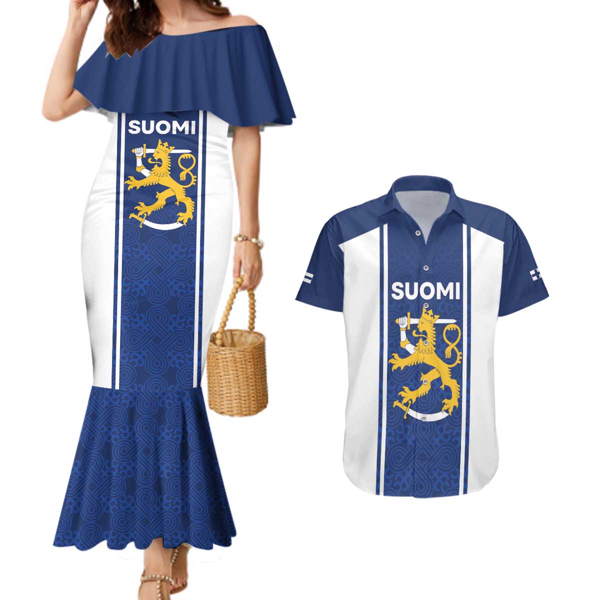 Personalized Finland Suomi Lion Couples Matching Mermaid Dress and Hawaiian Shirt Pride Of The North - Wonder Print Shop