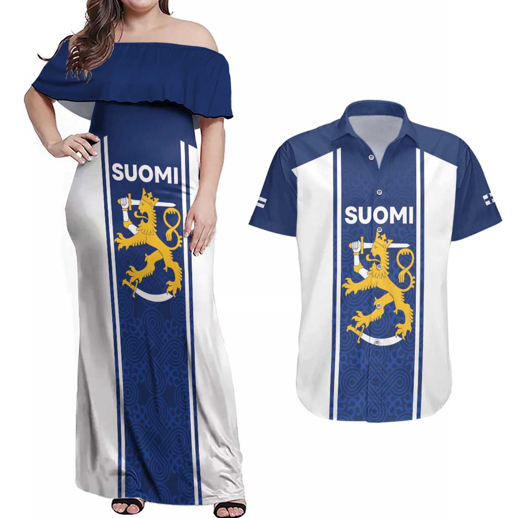 Personalized Finland Suomi Lion Couples Matching Off Shoulder Maxi Dress and Hawaiian Shirt Pride Of The North - Wonder Print Shop