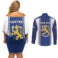 Personalized Finland Suomi Lion Couples Matching Off Shoulder Short Dress and Long Sleeve Button Shirt Pride Of The North - Wonder Print Shop