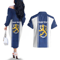 Personalized Finland Suomi Lion Couples Matching Off The Shoulder Long Sleeve Dress and Hawaiian Shirt Pride Of The North - Wonder Print Shop