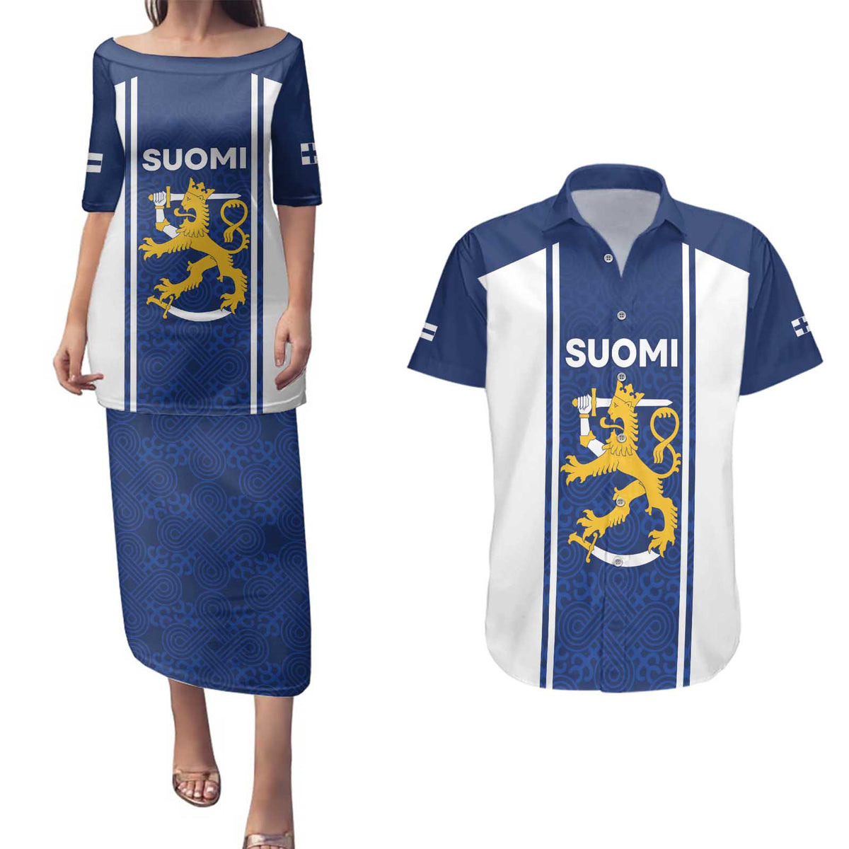 Personalized Finland Suomi Lion Couples Matching Puletasi and Hawaiian Shirt Pride Of The North - Wonder Print Shop