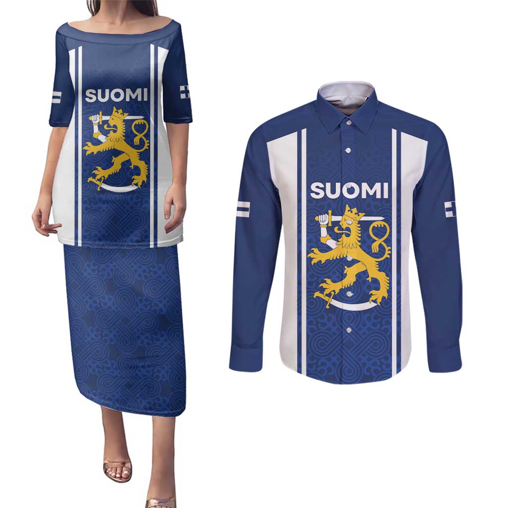 Personalized Finland Suomi Lion Couples Matching Puletasi and Long Sleeve Button Shirt Pride Of The North - Wonder Print Shop