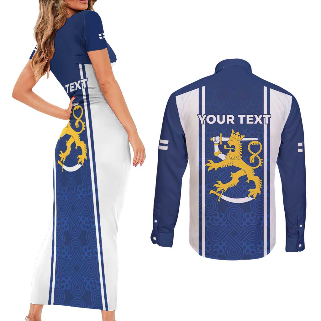 Personalized Finland Suomi Lion Couples Matching Short Sleeve Bodycon Dress and Long Sleeve Button Shirt Pride Of The North - Wonder Print Shop
