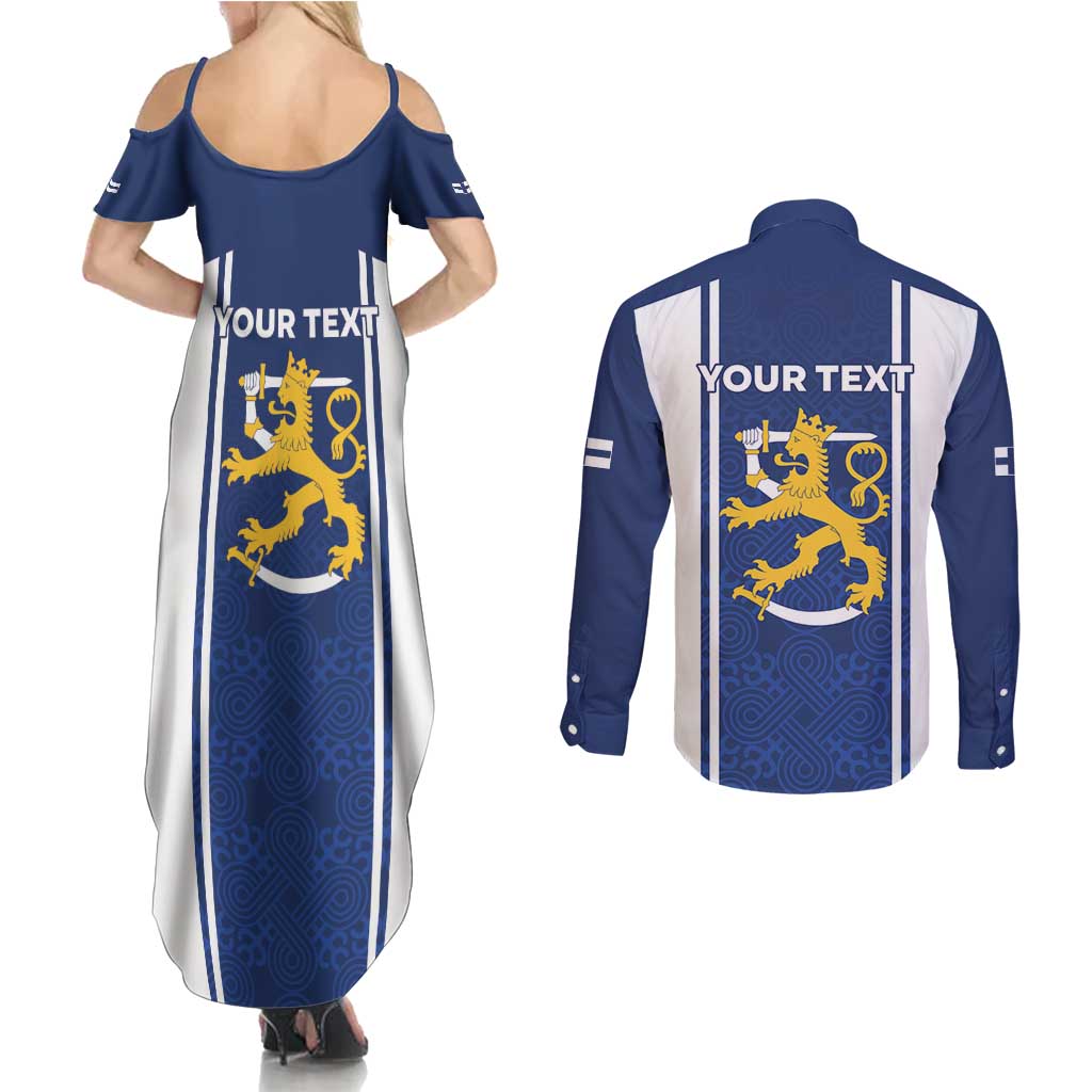 Personalized Finland Suomi Lion Couples Matching Summer Maxi Dress and Long Sleeve Button Shirt Pride Of The North - Wonder Print Shop