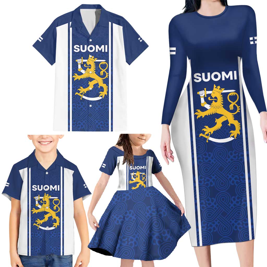 Personalized Finland Suomi Lion Family Matching Long Sleeve Bodycon Dress and Hawaiian Shirt Pride Of The North - Wonder Print Shop