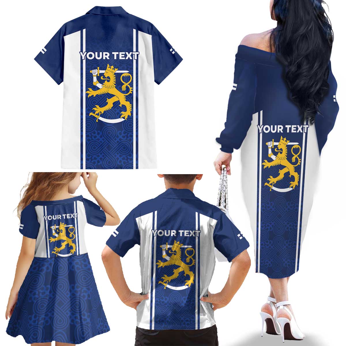 Personalized Finland Suomi Lion Family Matching Off The Shoulder Long Sleeve Dress and Hawaiian Shirt Pride Of The North - Wonder Print Shop