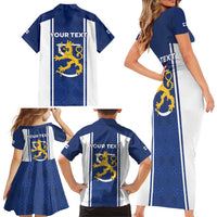 Personalized Finland Suomi Lion Family Matching Short Sleeve Bodycon Dress and Hawaiian Shirt Pride Of The North - Wonder Print Shop