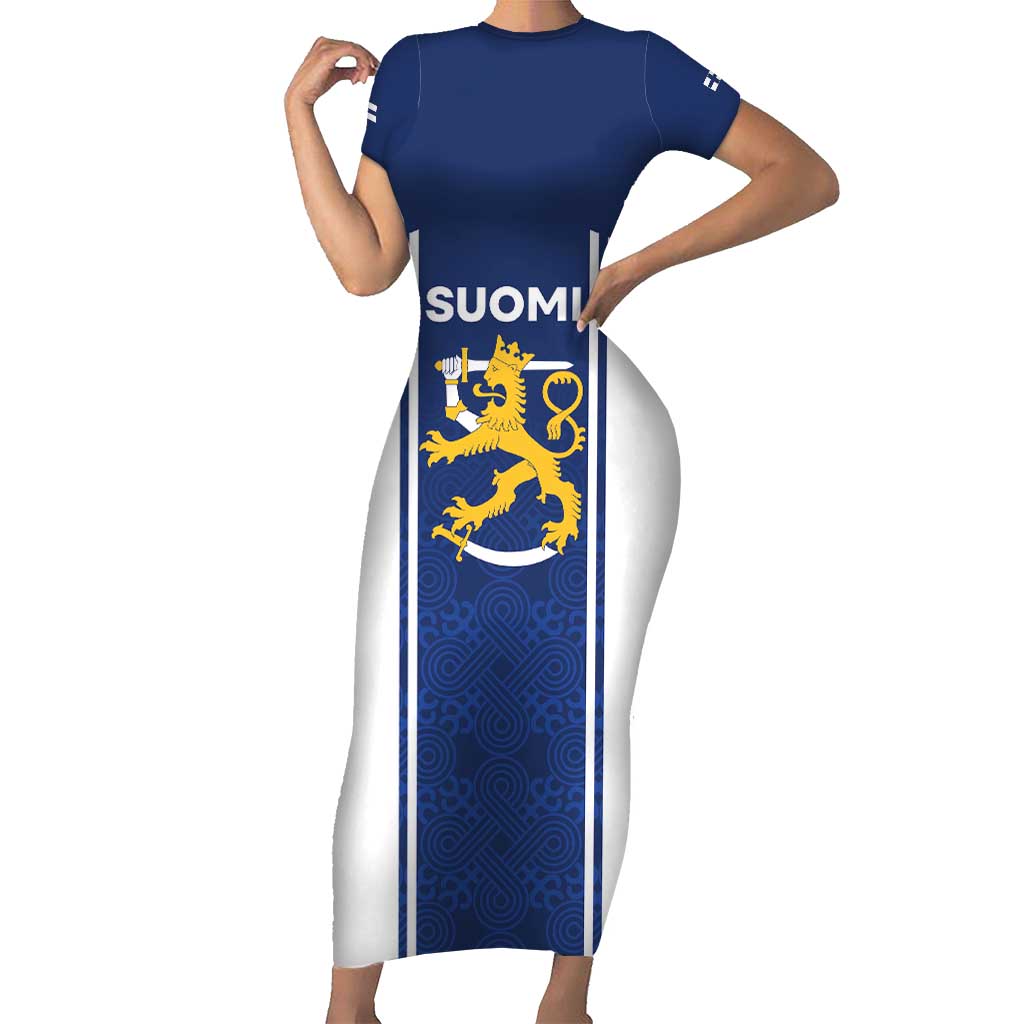 Personalized Finland Suomi Lion Family Matching Short Sleeve Bodycon Dress and Hawaiian Shirt Pride Of The North - Wonder Print Shop
