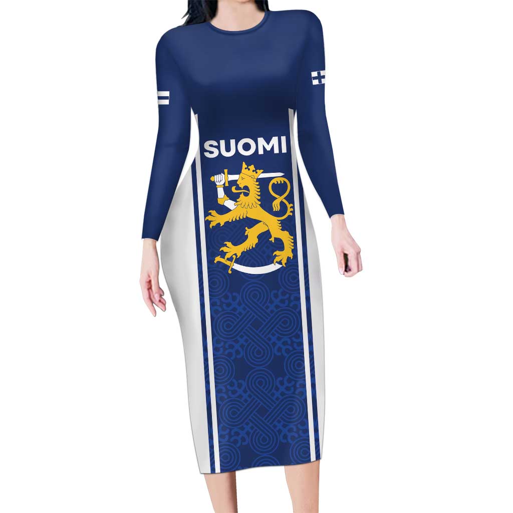 Personalized Finland Suomi Lion Long Sleeve Bodycon Dress Pride Of The North - Wonder Print Shop