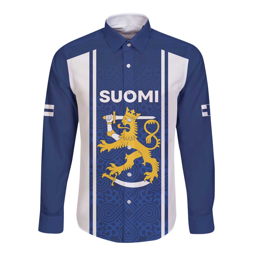 Personalized Finland Suomi Lion Long Sleeve Button Shirt Pride Of The North - Wonder Print Shop