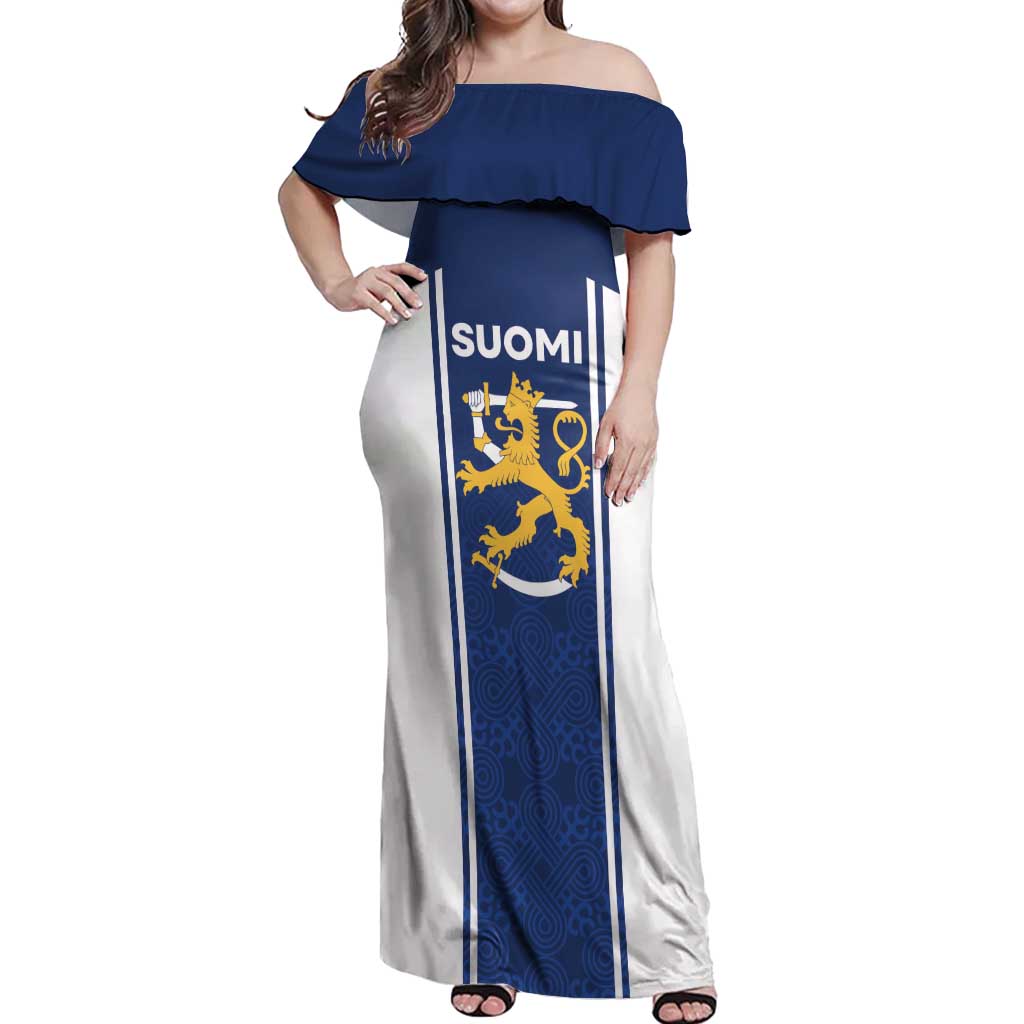 Personalized Finland Suomi Lion Off Shoulder Maxi Dress Pride Of The North - Wonder Print Shop