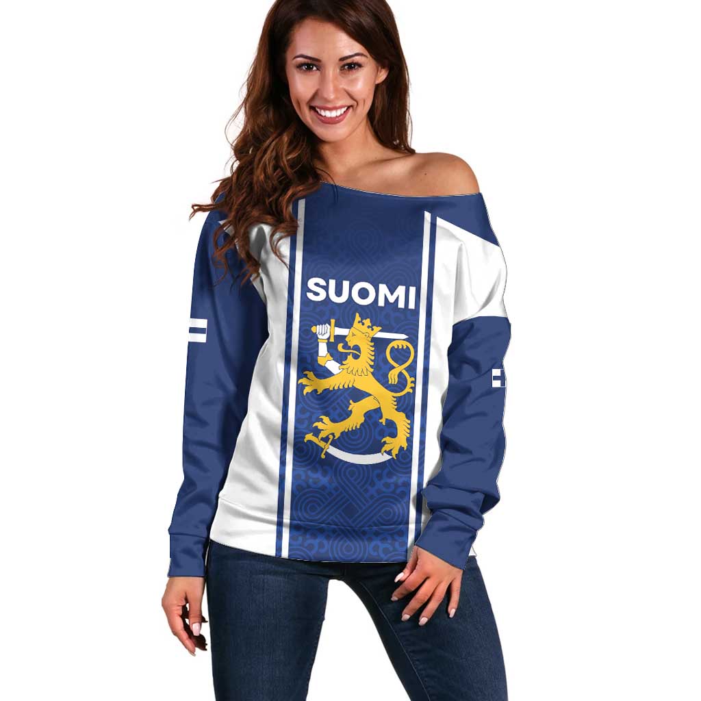 Personalized Finland Suomi Lion Off Shoulder Sweater Pride Of The North - Wonder Print Shop