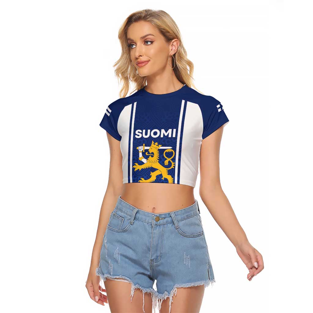 Personalized Finland Suomi Lion Raglan Cropped T Shirt Pride Of The North - Wonder Print Shop